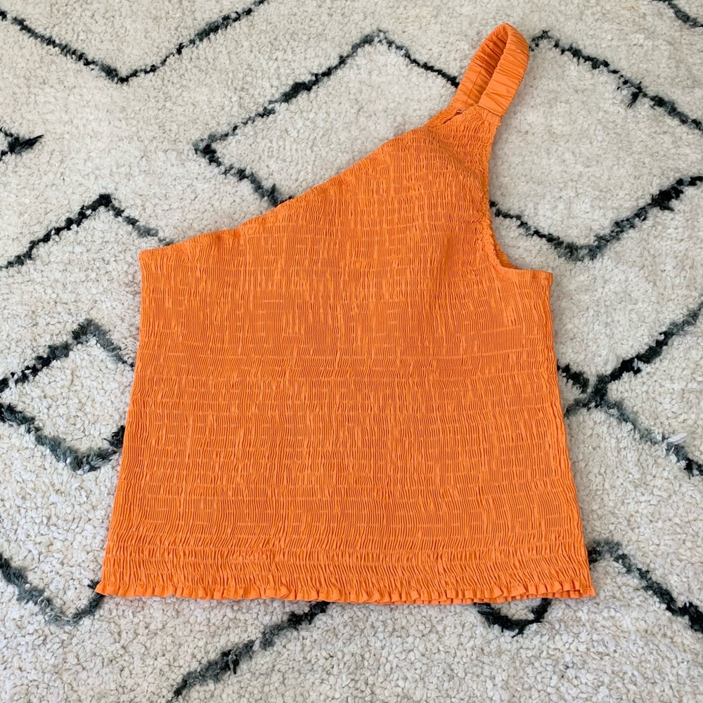 Olivaceous One-Shoulder Orange Textured Tank Top